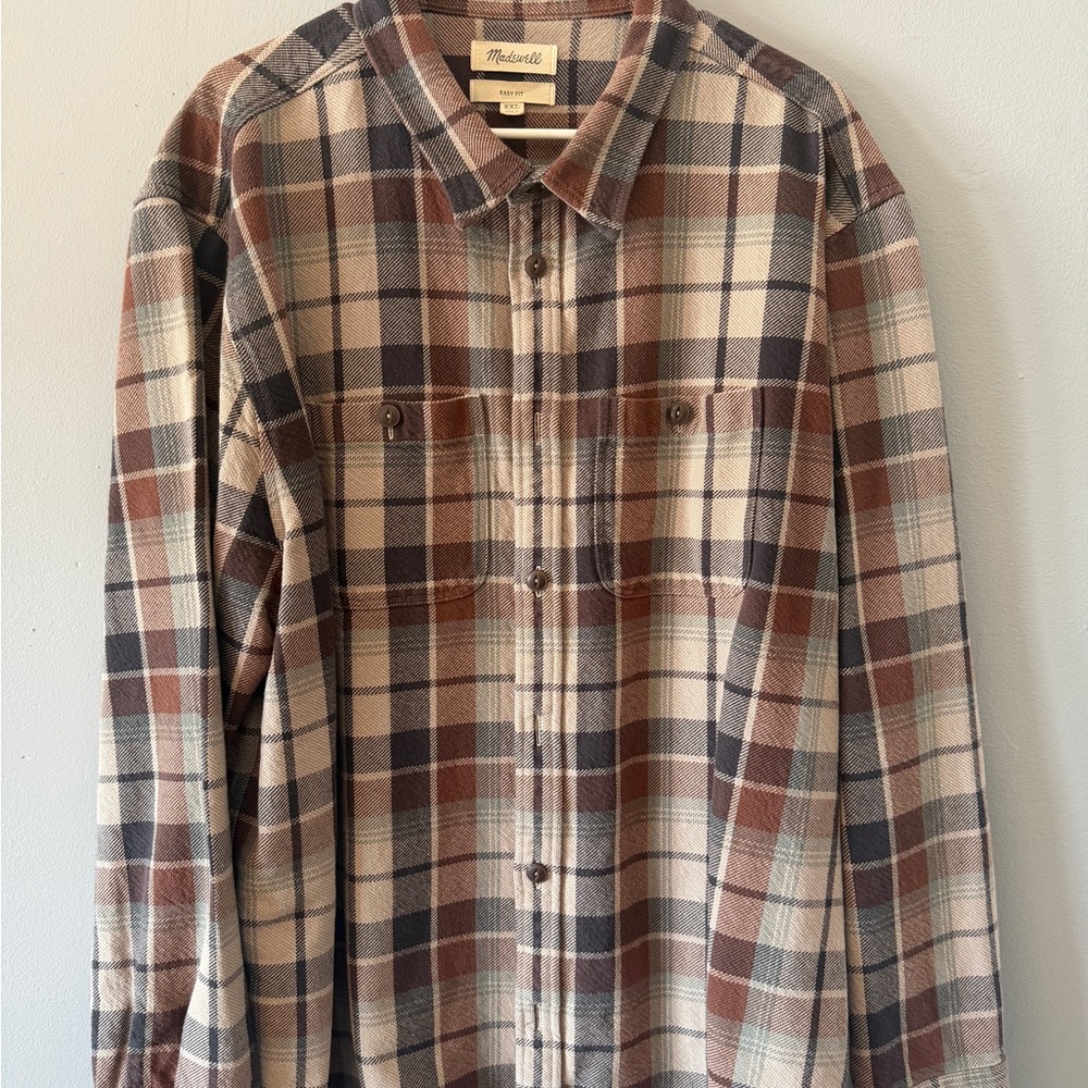Madewell Easy Fit Plaid Work Shirt in Brown and Cream